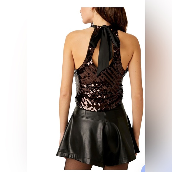 Free People intimately free disco fever black sequin sash neck tie top size S - Picture 8 of 8